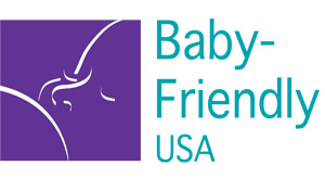 Baby-Friendly USA logo with stylized mother and child silhouette.