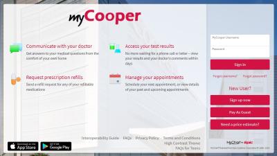 screen shot of myCooper login screen