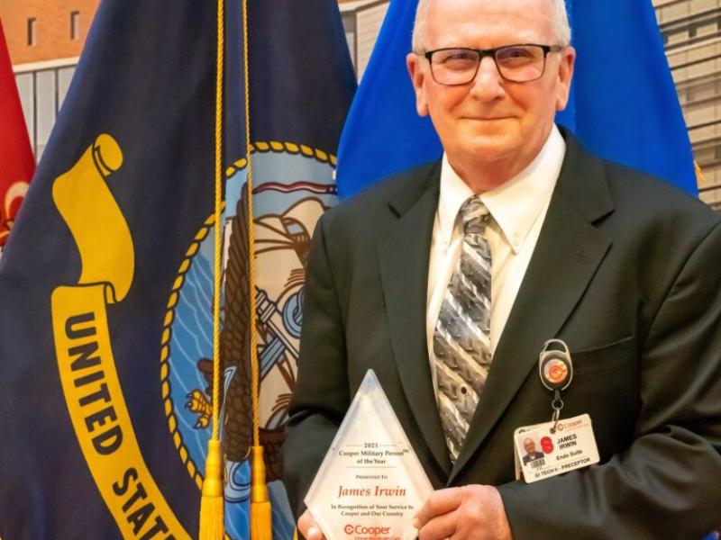 U.S. Navy Veteran James Irwin Named 2021 Recipient of the Cooper University Health Care “Military Person of the Year” Award