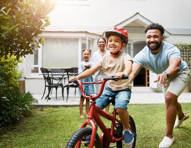 Family riding bikes