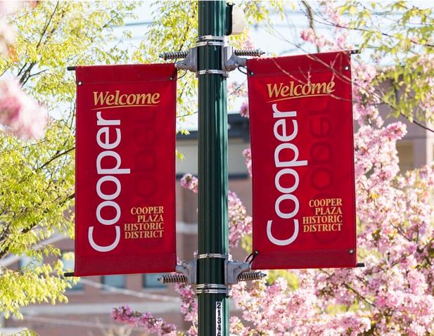 A photo of banners on the Cooper Campus