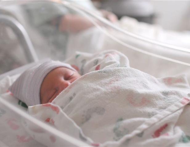 Newborn baby in maternity at Cooper University Hospital on **Camden** campus.
