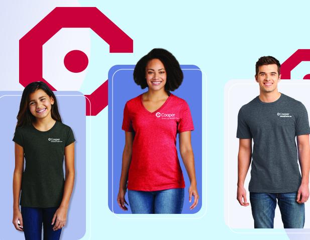 three people wearing Cooper-branded shirts