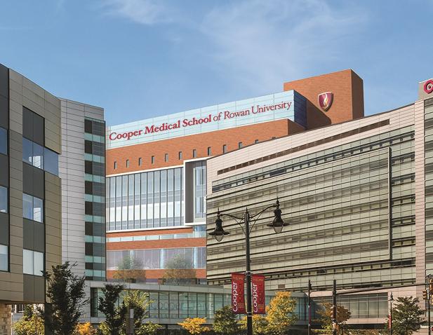 Group of three buildings on the Cooper Camden Campus: Cooper University Hospital, MD Anderson Cancer Center at Cooper, and Cooper Medical School of Rowan University