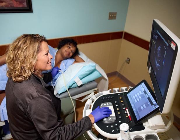 Patient undergoing cardiac ultrasound