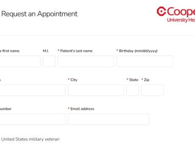 request an appointment screen