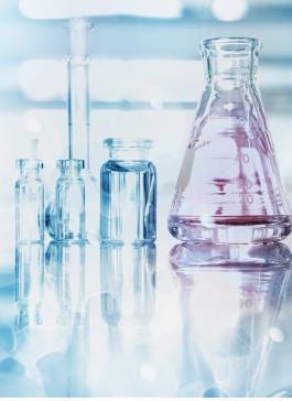 flasks in a research lab